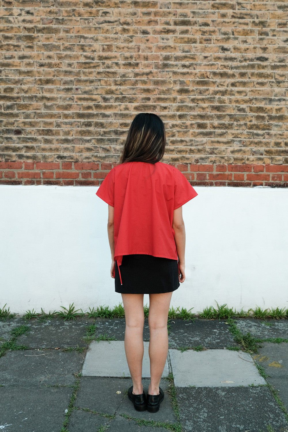 Red Tie Front Collared Top