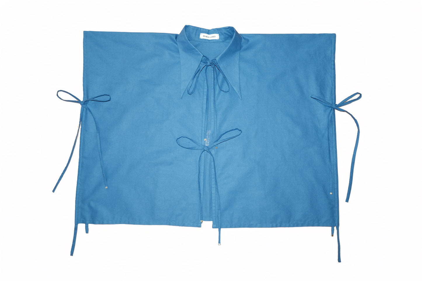 Blue Tie Front Collared Top