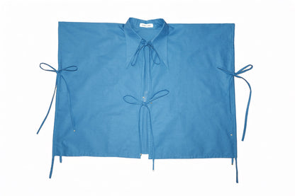 Blue Tie Front Collared Top