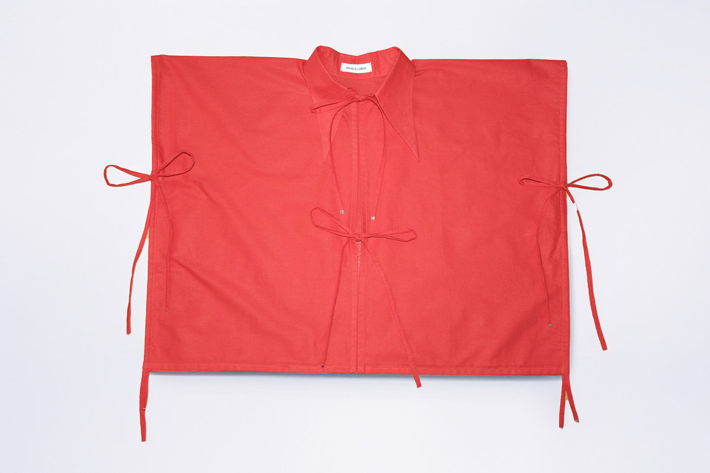 Red Tie Front Collared Top