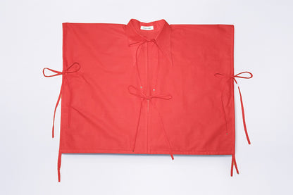 Red Tie Front Collared Top