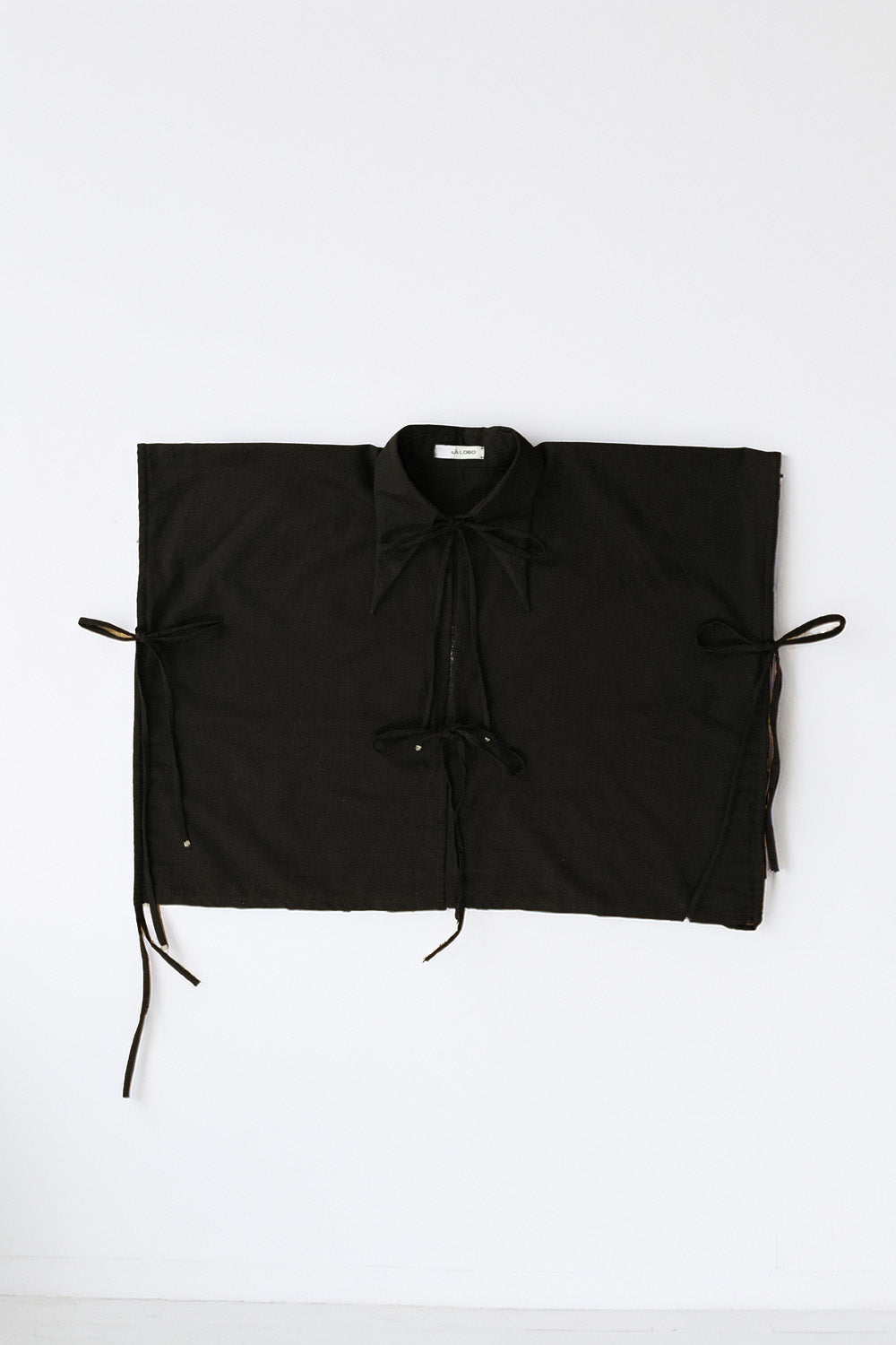 Black Tie Front Collared Top
