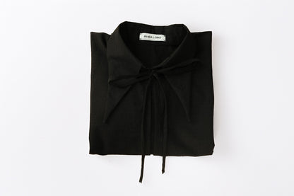 Black Tie Front Collared Top