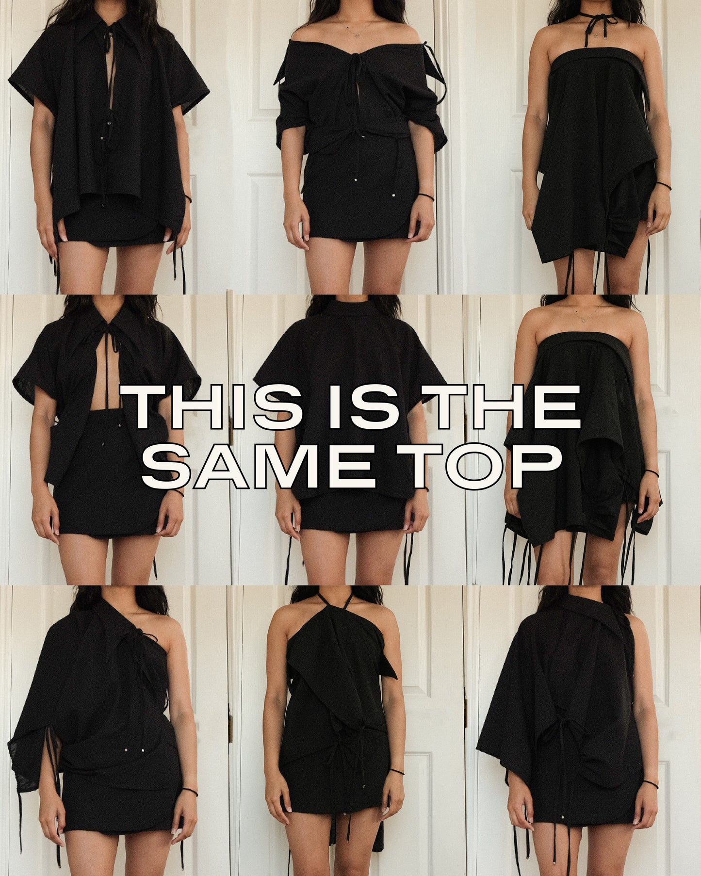 Black Tie Front Collared Top