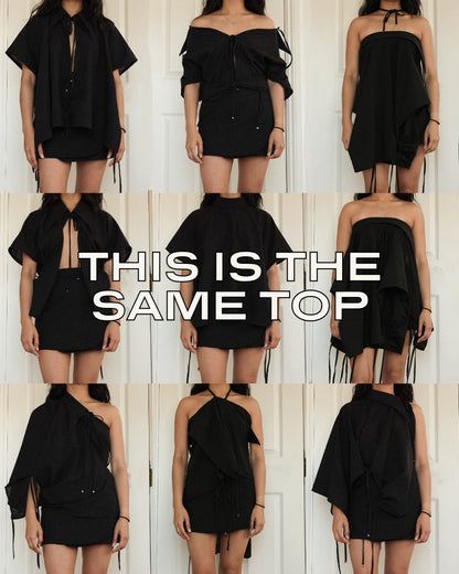 Black Tie Front Collared Top