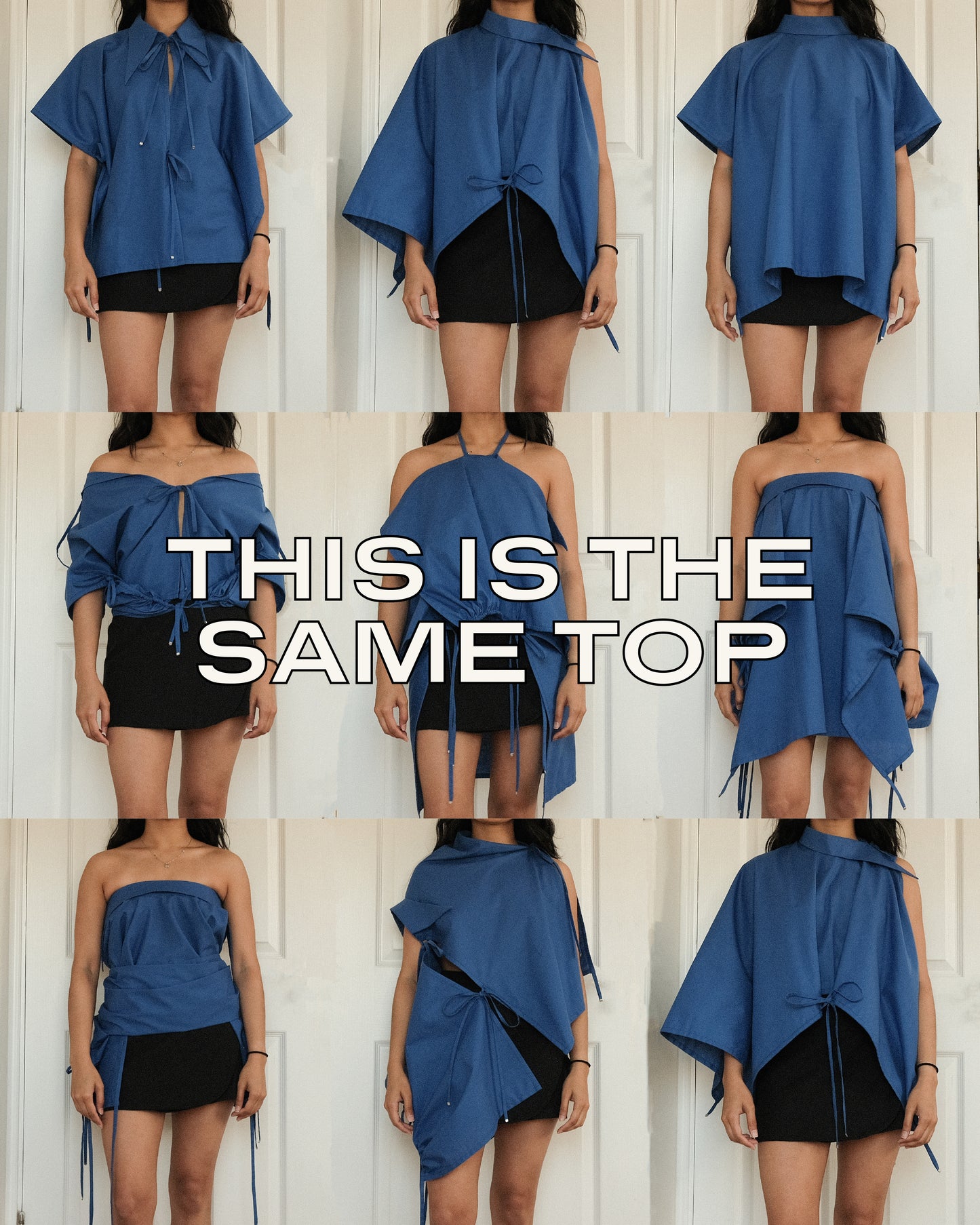 Blue Tie Front Collared Top