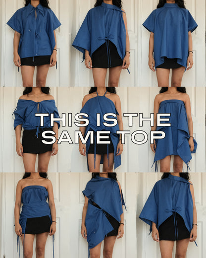 Blue Tie Front Collared Top
